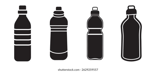 Conjunto de botella de agua. Colección de botella de plástico. Ilustración vectorial.