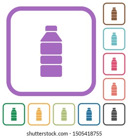 Water bottle simple icons in color rounded square frames on white background