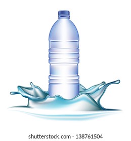 water bottle and splash isolated on white