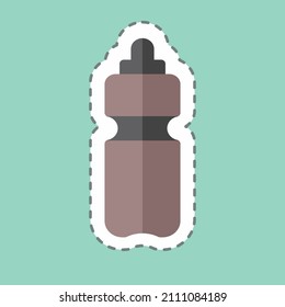 Water Bottle Sticker In Trendy Line Cut Isolated On Blue Background