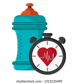 water bottle and timer with heartbat cardio symbol
