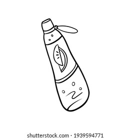 Water Bottle travel outline. Natural lemonade for camping, hiking. Cold soda pop in a bottle doodle vector. Refreshing summer drinks lemon, lime, juice.