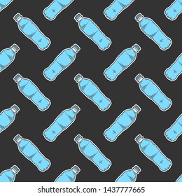 Water bottle. Vector concept in doodle and sketch style. Hand drawn illustration for printing on T-shirts, postcards. Seamless pattern for textile, paper wrap. Texture background.