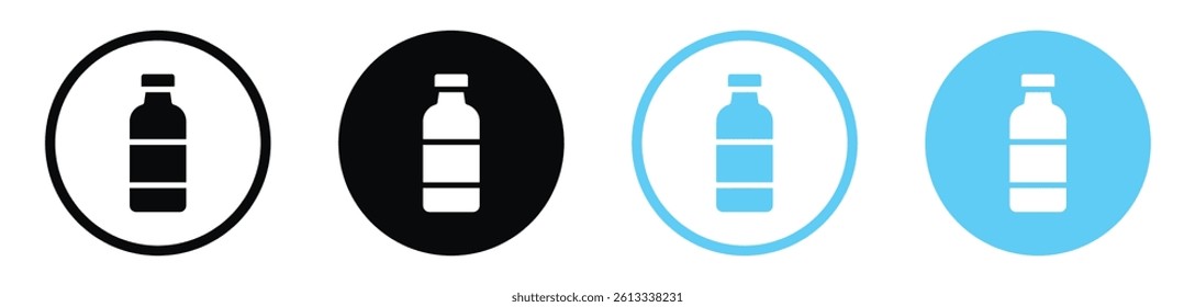 Water bottle vector icons in black and blue colors