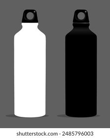 Water bottle vector illustration, stainless steel bottle double wall isolated, White and black water bottle vector for mockup. Matte Black Stainless Steel Bottles, Corporate bottles for printing.  