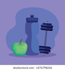 water bottle and weight with apple fruit