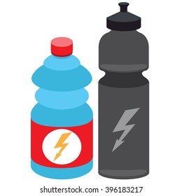 Water bottles for athletes, sports equipment.