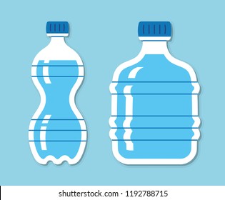 Water bottles flat vector icons