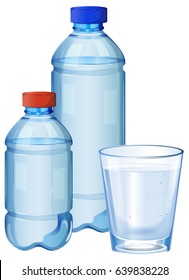 Water bottles and glass with drinking water illustration