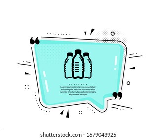 Water bottles icon. Quote speech bubble. Still aqua drink sign. Liquid symbol. Quotation marks. Classic water bottles icon. Vector