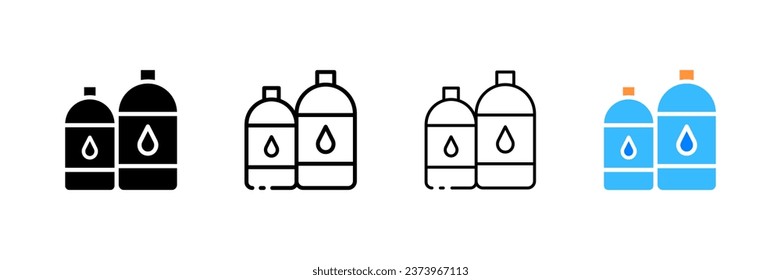 Iconos de botellas de agua. Distintos estilos, botellas de agua pequeñas y grandes. Iconos del vector