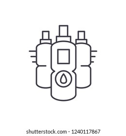 Water bottles line icon concept. Water bottles vector linear illustration, symbol, sign