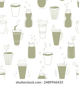 Water bottles seamless pattern for healthy lifestyle on white background. Water balance vector illustration. World water day. Drink more water concept.