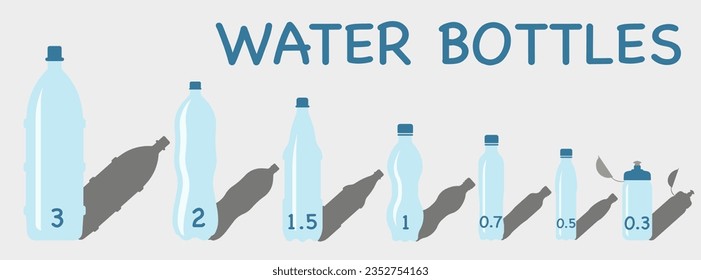 Water bottles with shadow. Vector set of water bottles isolated on white background. Water bottles. EPS 10.