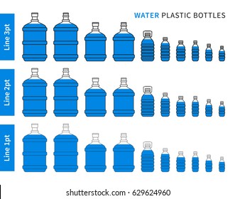 Water bottles vector illustration. Different plastic bottles and flasks for potable water graphic design.
