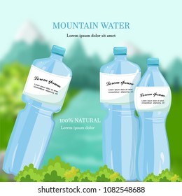 Water bottles Vector. Mountain fresh water Detailed product packagings