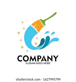 Water broom logo. Cleaning service logo. Broom and a puddle of water