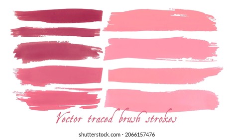 Wasser färbt rosafarbene Grenze. Banner mit isolierten Schlaganfällen. Vektor-Traced-Spray. Schmutzige Pastellpinsel. Rahmen Elemente. Grafische abstrakte Platte. Zeichnen Sie Schlaganfälle mit Tinte. Pastellfarben-Design.