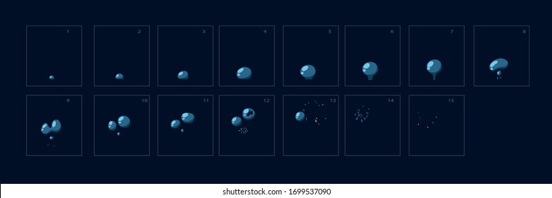 Water Bubble blast animation. Bubble animation. Water bubble sprite sheet for game or cartoon or animation. water flow effect. – Vector