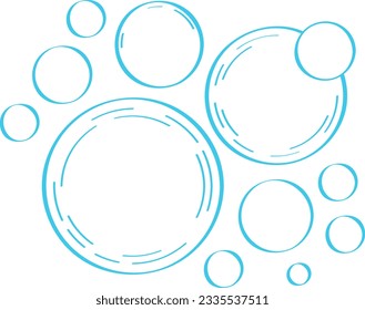 Wasserblase im Doodle-Stil. Blasen handgezeichnet Illustration. Leitungswasser fällt im Skizzenstil. Schaumstoffumschlag, Schaumstoffzischung oder Natriumkontur. Schaumblasen aus Gel, Shampoo, Waschpulver.