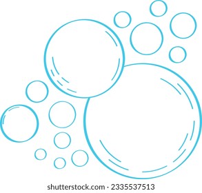 Water bubble in doodle style. Bubbles hand drawn illustration. Line water drops in sketch style. Foam drop, fizz or soda outline. Foam bubbles of gel, shampoo, washing powder.