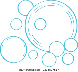 Water bubble in doodle style. Bubbles hand drawn illustration. Line water drops in sketch style. Foam drop, fizz or soda outline. Foam bubbles of gel, shampoo, washing powder.