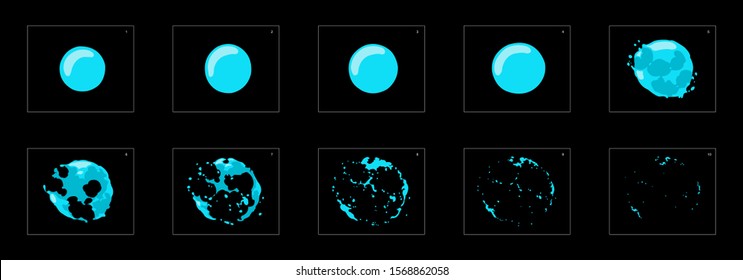 efecto de animación de explosión de burbujas de agua. animación de hojas de burbujas de agua para el desarrollo de juegos, películas gráficas o juegos móviles.