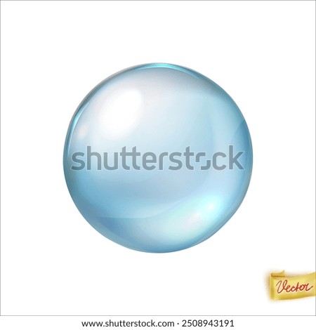 Water bubble icon, realistic collagen oil or essence, 3d model isolated on transparent background. Vector circle water drop icon