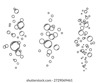 Water bubble icon set . Clean soap bubble icons. Shiny black bubble symbol. Fizzy Drink, Laundry, Soda Water, Cleaning