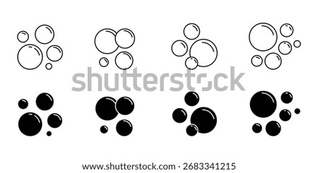 Water bubble icon set . Clean soap bubble icons. Shiny black bubble symbol.  Fizzy Drink, Laundry, Soda Water, Cleaning Concept. eps 10