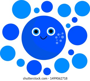 water bubble with a kind smile on a white background character for design