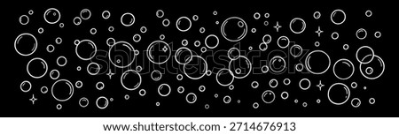 Water bubble pattern. Hand drawn doodle bubbles and water drops illustration. Line sketch style bubble sparkle.