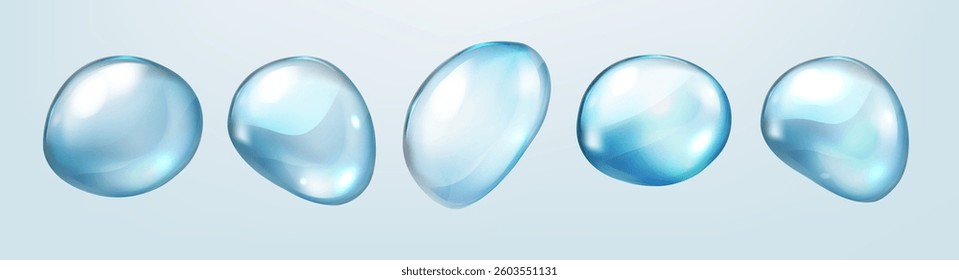 Water bubble, realistic  collagen oil or essence,  model isolated on transparent background. Vector  circle water drop icon