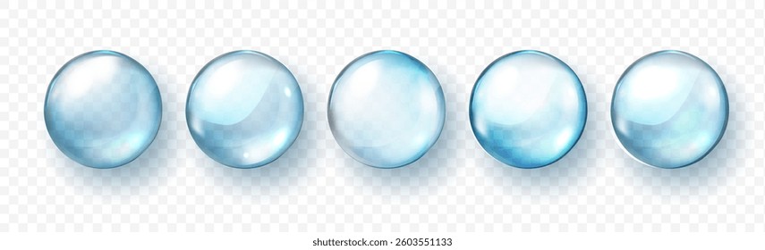 Water bubble, realistic  collagen oil or essence,  model isolated on transparent background. Vector  circle water drop icon