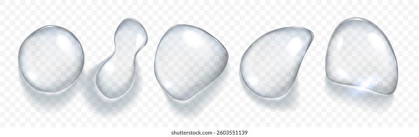 Water bubble, realistic  collagen oil or essence,  model isolated on transparent background. Vector  circle water drop icon