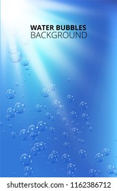 Water bubbles against blue wave background. Vector illustration