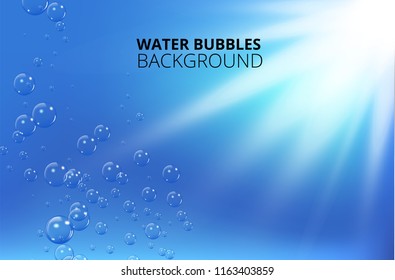 Water bubbles against blue wave background. Vector illustration
