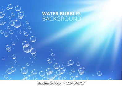 Water bubbles against blue wave background. Vector illustration