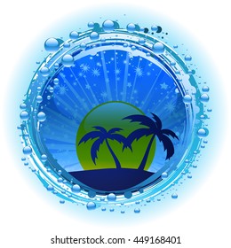 Water Bubbles Border with Evening Sky Sunset and Palm Trees