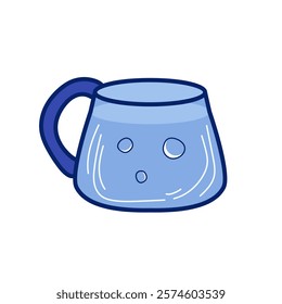 Water with bubbles in cup in flat design. Transparent glass with drink. Vector illustration isolated.