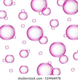 water bubbles in dark pink color background on isolated white