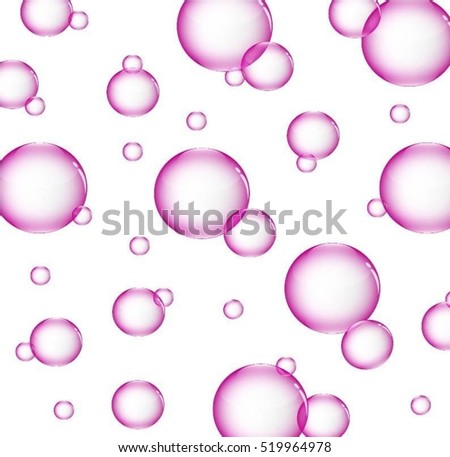 water bubbles in dark pink color background on isolated white
