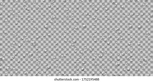 Water bubbles, drops on transparent background, effervescence oxygen texture. Underwater fizzing air sparkles, vector bubbles wallpaper