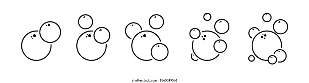 Water bubbles flowing icon set. Water drops Isolated vector symbols. Water air on a white background. Flat vector design elements.