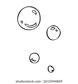Water bubbles. Graphic line art hand drawn on the theme of sea and fishing in black and white ink. Set of elements isolated from the background EPS vector