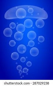 water with bubbles on a dark blue background.