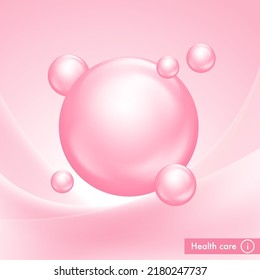 Water bubbles on pink background. Vitamin complex for beauty treatment nutrition skin care. Medical and scientific concept design. 3d realistic vector EPS10