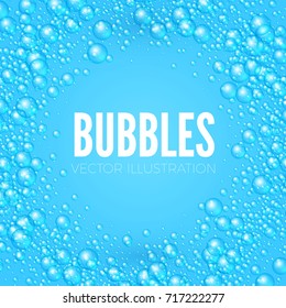 Water Bubbles with Reflection on Blue Background. Vector illustration