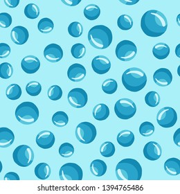 Water bubbles seamless pattern on a blue background. Abstract geometrical circle wallpaper. Underwater backdrop. Round shapes drops of water. Vector illustration