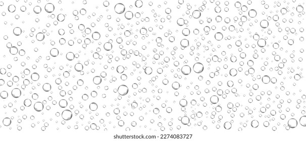Water bubbles set isolated on white background. Air water bubbles for soda effect, transparent backdrop, icon design, champagne bubbles, texture and wallpaper. Water drops pattern, vector illustration